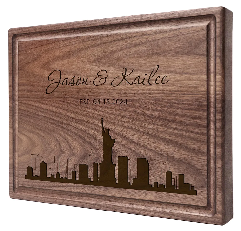 Personalized Cutting Board, Custom Wedding, Anniversary or Housewarming Gift Idea, Wood Engraved Charcuterie, for Kitchen or Chef, Major US City Skyline Design 050