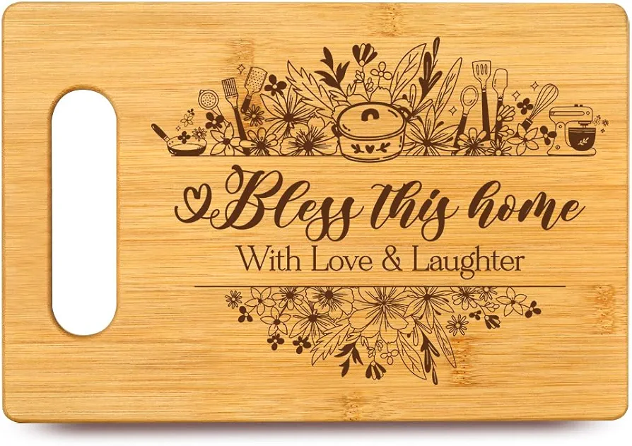 Housewarming Gifts for Homeowner New home bamboo Cutting Board gift for Friends New Apartment First Home Gifts for Women Realtor Closing Gifts for Home Buyers-Bless this home with love and laughter