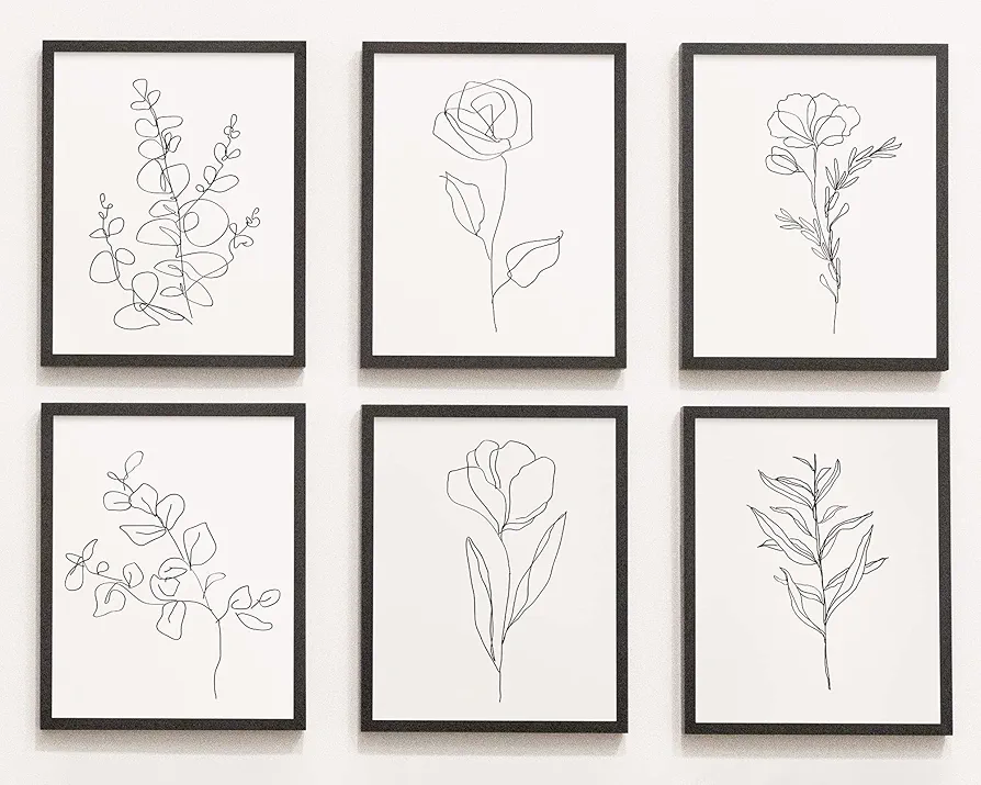 Tuyashua Hand Drawn Minimalist Flowers Wall Art Prints Set of 6 (8×10inch), Modern Bedroom Living Room Wall Decor Floral Plant Wall Art Prints Black and White Line Art Wall Decor, (UNFRAMED) ZSH013