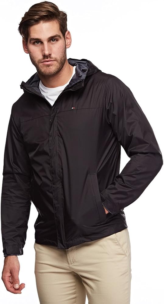 Tommy Hilfiger Men's Lightweight Breathable Waterproof Hooded Rain Jacket