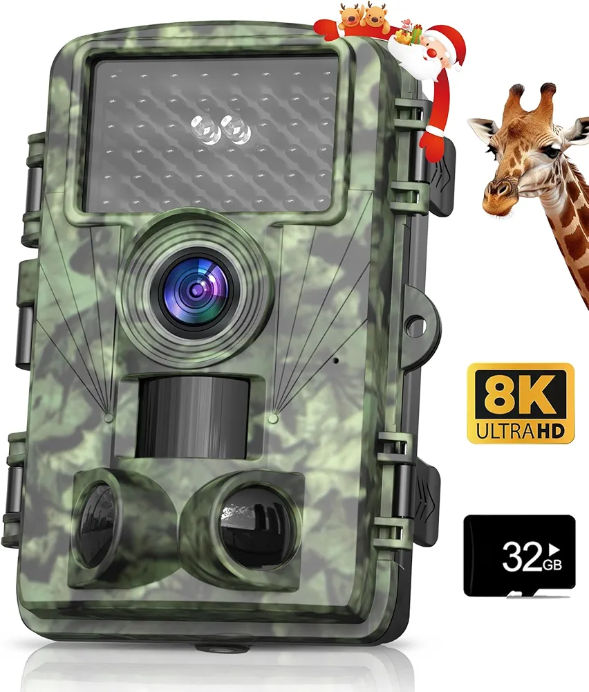 Trail Camera 8k 60MP WiFi Game Camera with No Glow Night Vision Motion Activated IP66 Waterproof, 130° Bluetooth Cell Phone