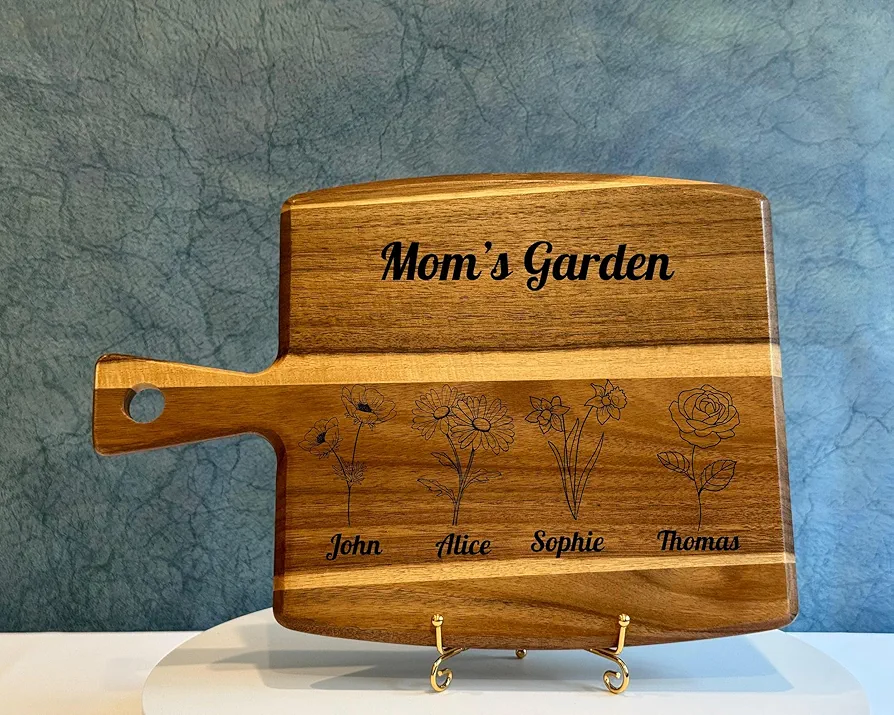 Personalize Charcuterie Board for Christmas Gifts, Laser Engraved Cutting Board, Birth flower Gifts for Grandma, Mom (Acacia Wood)