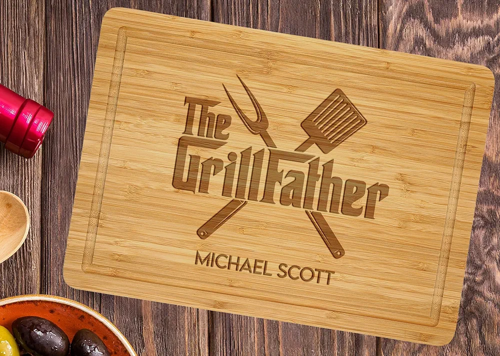 Custom Grillfather Cutting Board, BBQ King Personalized Cutting Boards for Dad, Father's Day BBQ & Grill Chopping Blocks, Kitchen Gifts for Dad