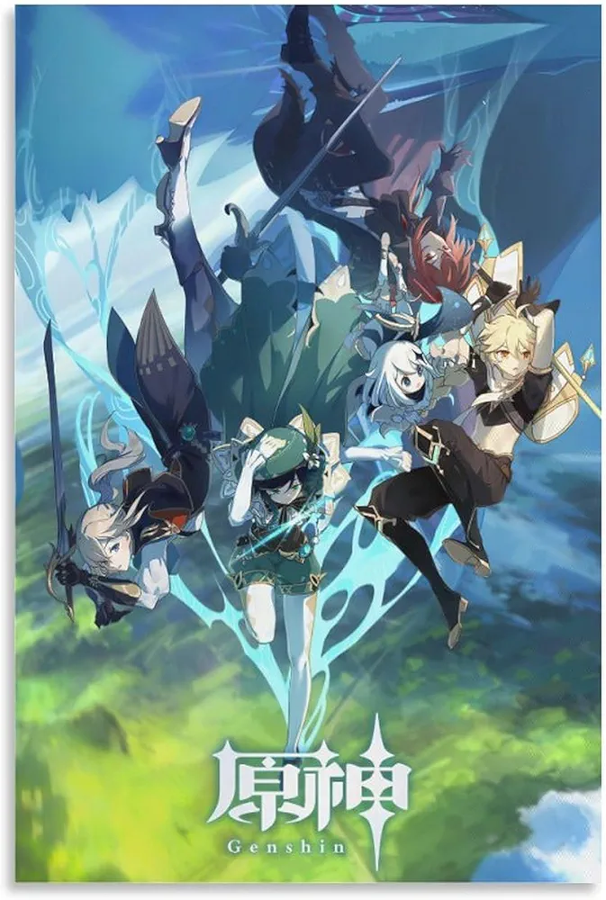 Genshin Impact Poster Anime Posters Wall Posters Canvas Wall Art Prints for Wall Decor Room Decor Bedroom Decor Gifts Posters 12x18inch(30x45cm) Unframe-style-2