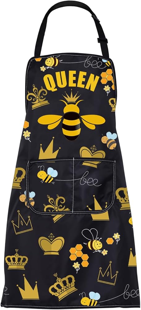CMNIM Queen Bee Apron Gifts for Women Queen Bee Kitchen Cooking Apron With Pockets Queen Bee Gifts Bumble Honey Bee Apron