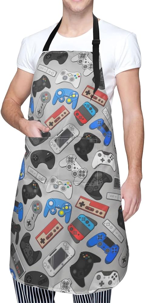 Joystick Game Background Waterproof Apron Cooking Kitchen Apron Unisex Adjustable Apron