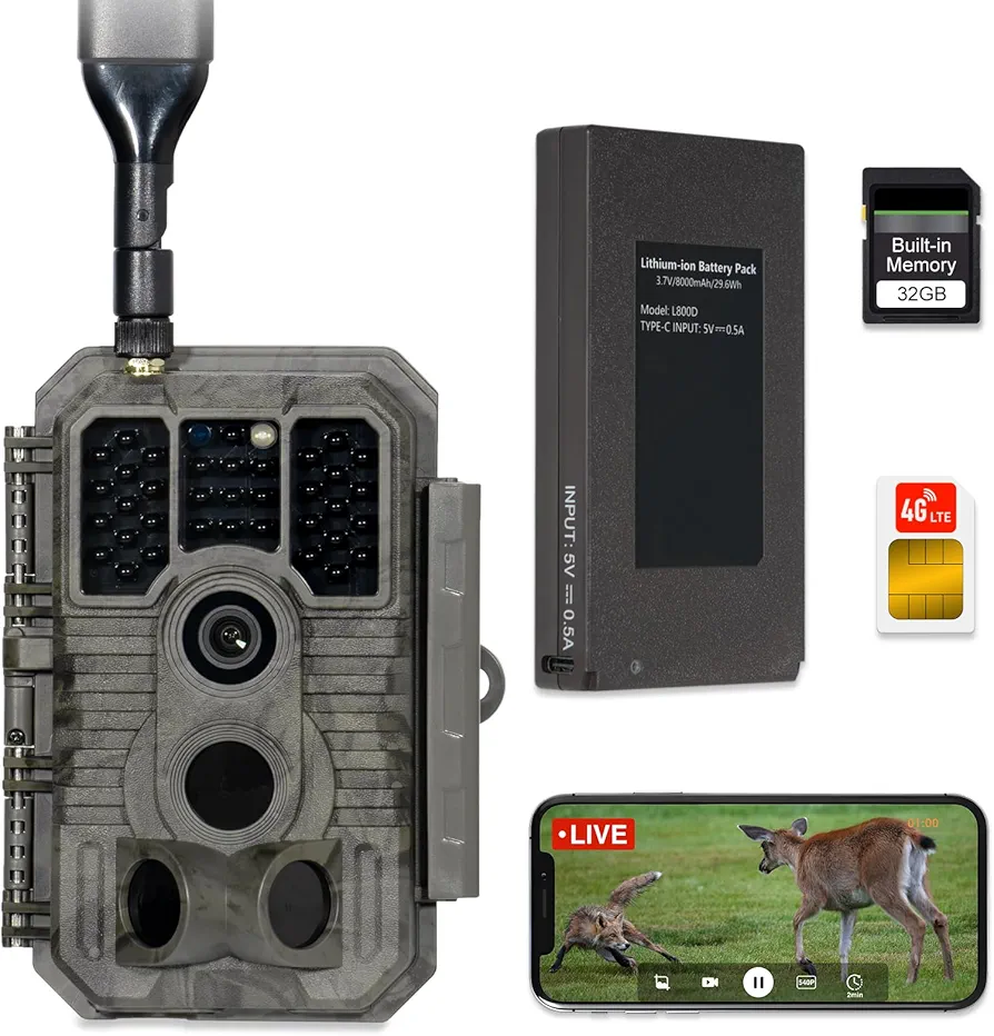 GardePro X60 Pro Max Live Stream Cellular Trail Camera, Rechargeable 8000mAh Battery, Built-in Memory, Auto Connects to Verizon, AT&T and T-Mobile, 100ft No Glow Night Vision Game Camera, X60PLMB