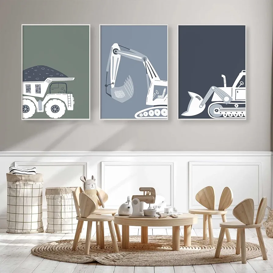 Truck Boy Wall Art Baby Nursery Canvas Prints Construction Toddler Room Wall Art Car Posters Construction Truck Wall Art Baby Nursery Wall Decor for Kids Boy Bedroom 16x24 Inch Unframed Set of 3