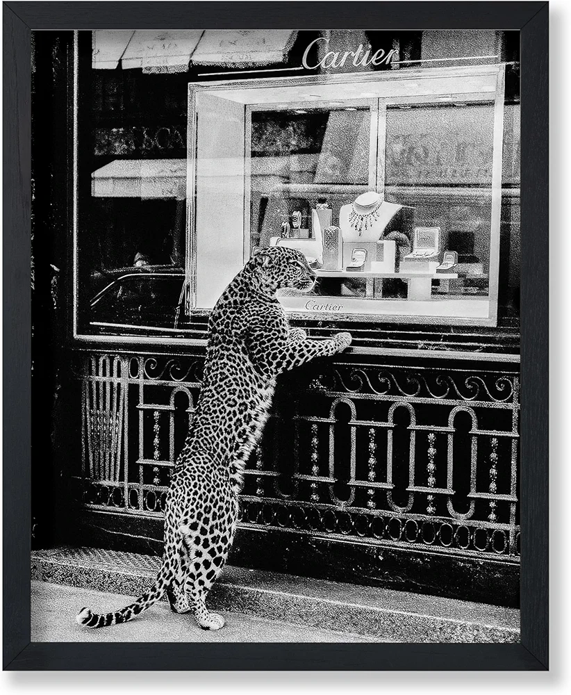 Poster Master Panther in the Jewelry Shop Poster - Cheetah Print - Fashion Art - Black & White Art - Photography Art - Trendy Art - Modern Art - Chic Bedroom or Office Decor - 8x10 UNFRAMED Wall Art