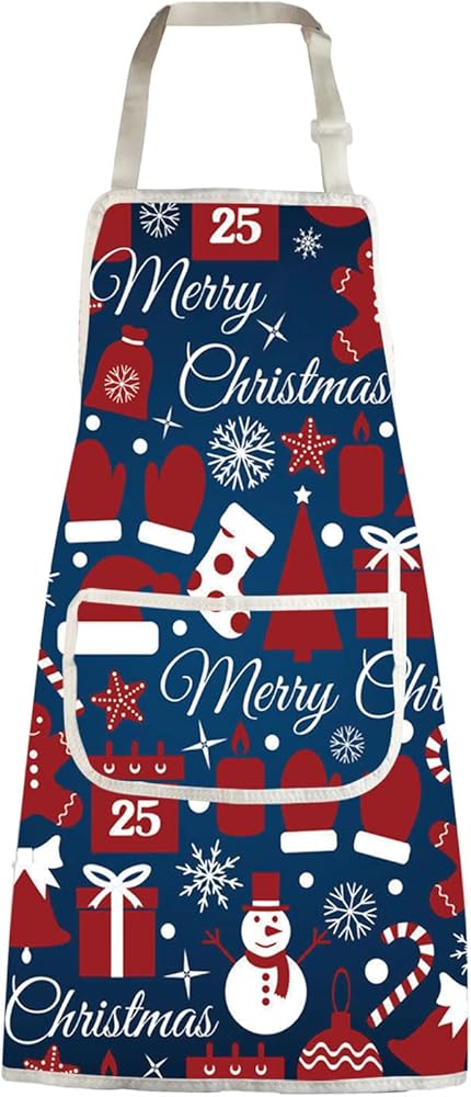 Merry Christmas Aprons for Women Men Christmas Kitchen Cooking Apron with Pockets Merry Christmas Gifts Chef Baking Apron