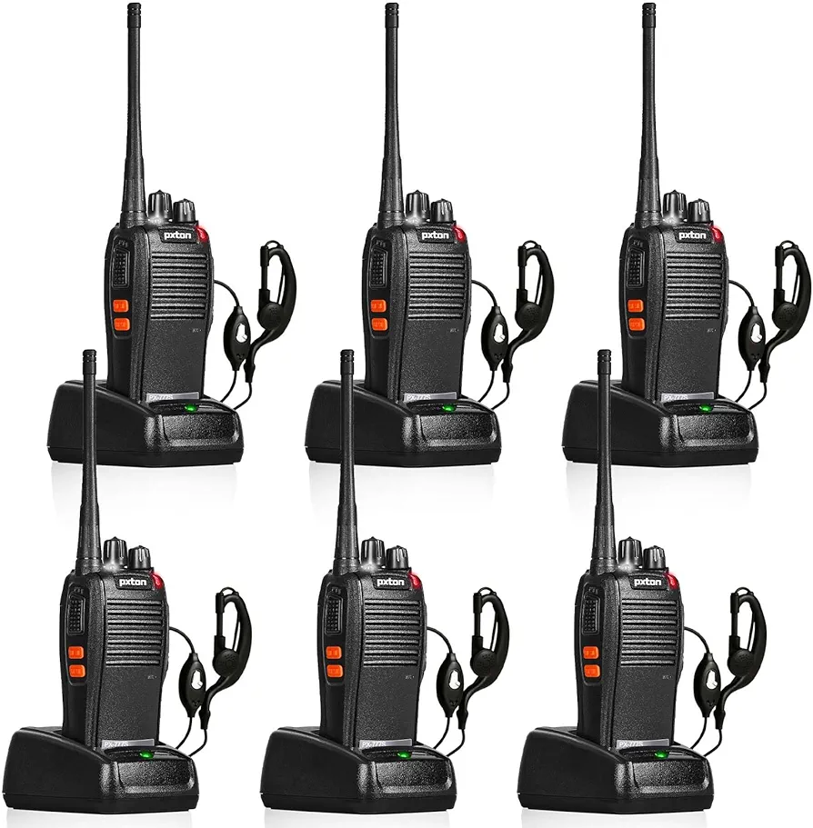 777S Rechargeable walkie talkies Long Range for Adults with Earpieces and Li-ion Battery,Two Way radios has VOX/TOT/Emergency Alarm/Battery Low Alert/Flashlight/Scan Function（6 Pack）