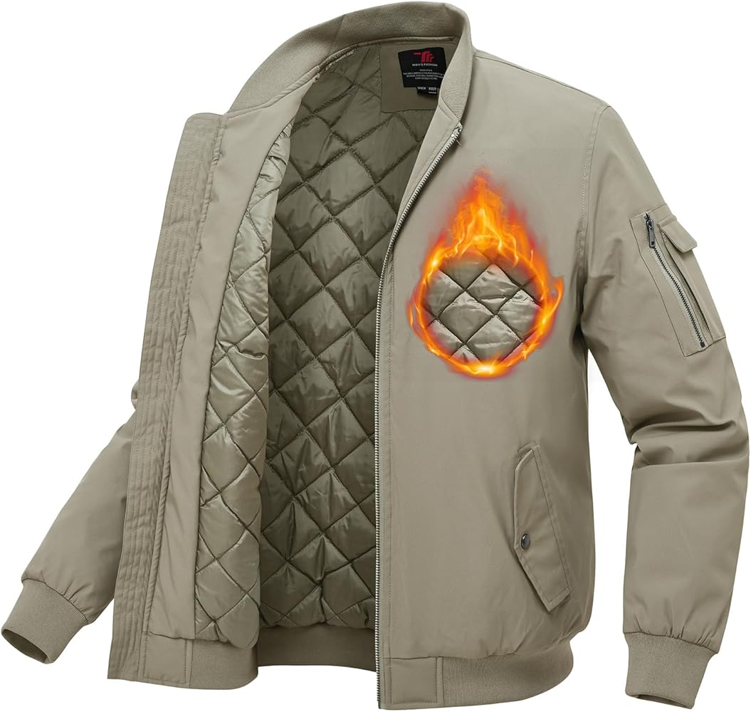 BASUDAM Men's Windbreaker Jacket Flight Bomber Fall Winter Quilted Warm Casual Fashion Padded Coats Outwear