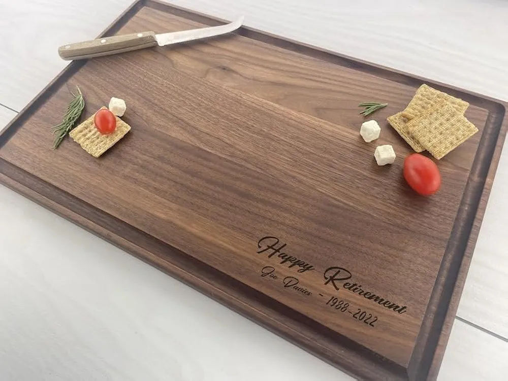 Personalized Cutting Board, Engraved Cutting Board, Retirement Gift, Corporate Gift, Happy Retirement, Retired, 164 (Walnut, 11" x 6")