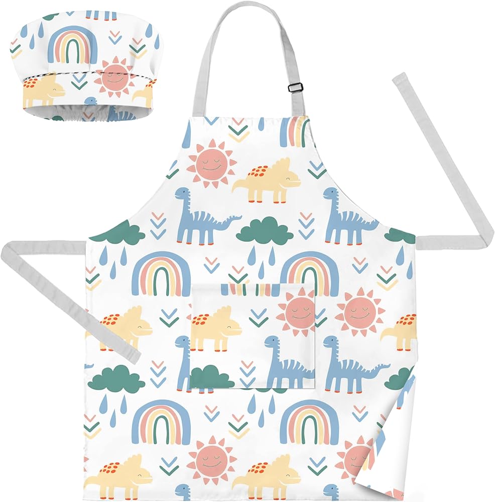 Kids Apron With Pocket & Chef Hat - Water Resistant Toddler Apron
