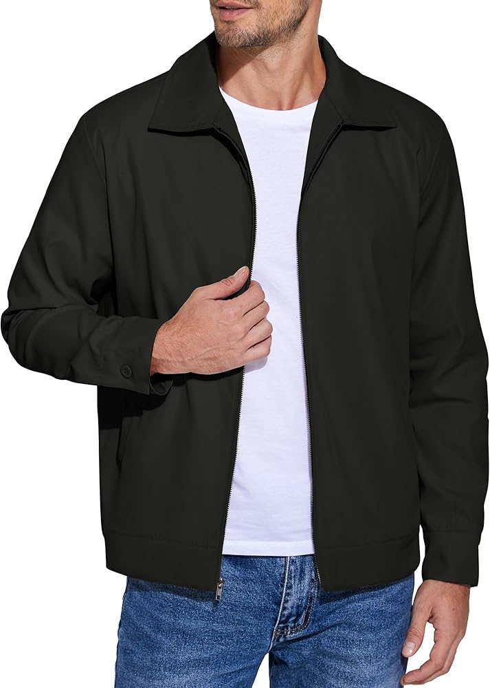 COOFANDY Men's Lightweight Zip Up Jackets Eisenhower Cotton Twill Jacket Casual Work Golf Outwear