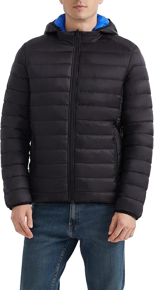 Orolay Men's Lightweight Hooded Puffer Jacket Packable Reversible Water-Resistant Winter Quilted Coat
