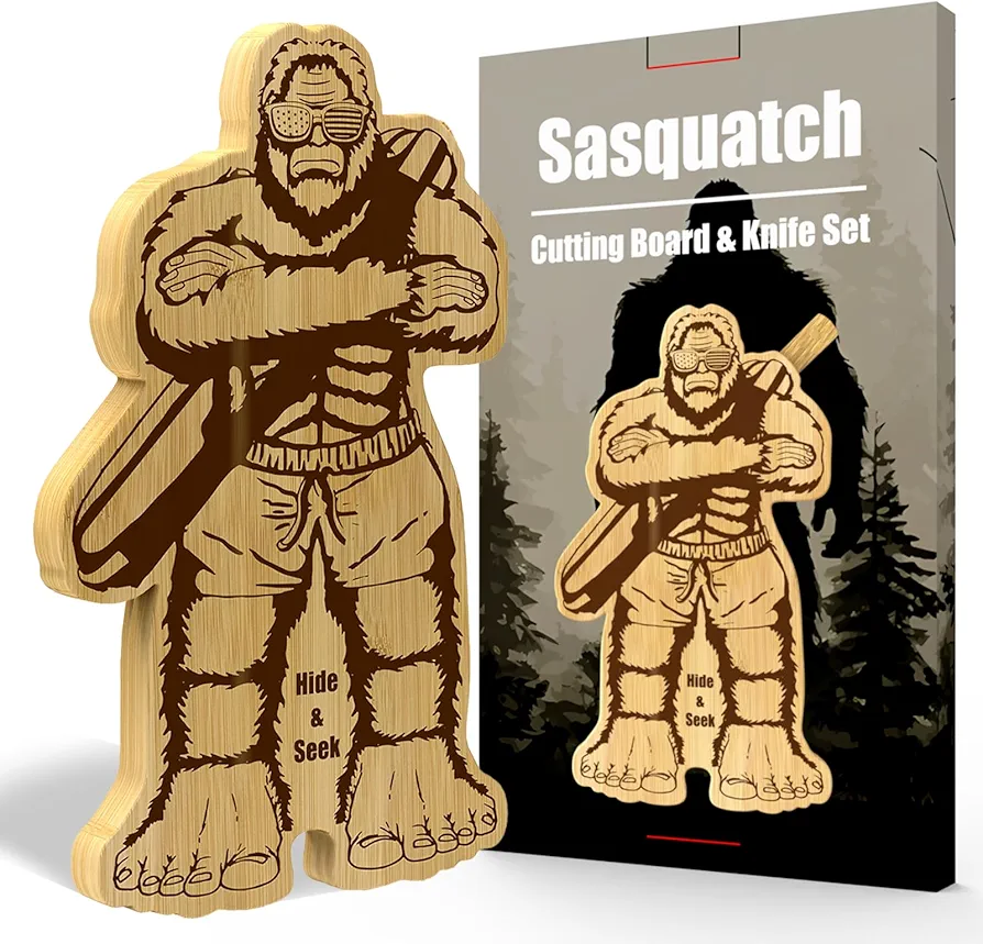 Sasquatch Cutting Board With Knife Set, Bigfoot Gifts For Women Mom,12.6" X 7" Bamboo Charcuterie Board, Bigfoot Stuff Merch Decor, Anniversary Birthday Party Christmas Wedding Gifts