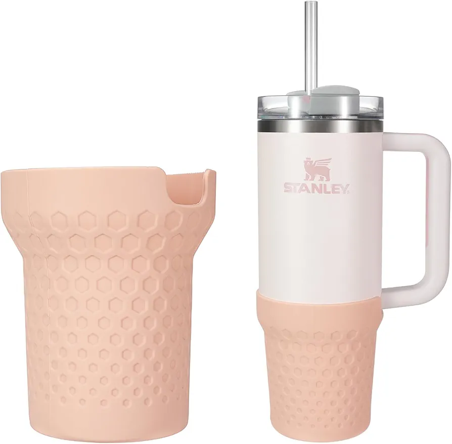 Silicone Boot for Stanley Cup 40oz Quencher, Rose Boot Sleeve Cover Fit with Stanley H2.0 and Quencher Adventure Tumbler Accessories (40 oz, Rose Quartz)