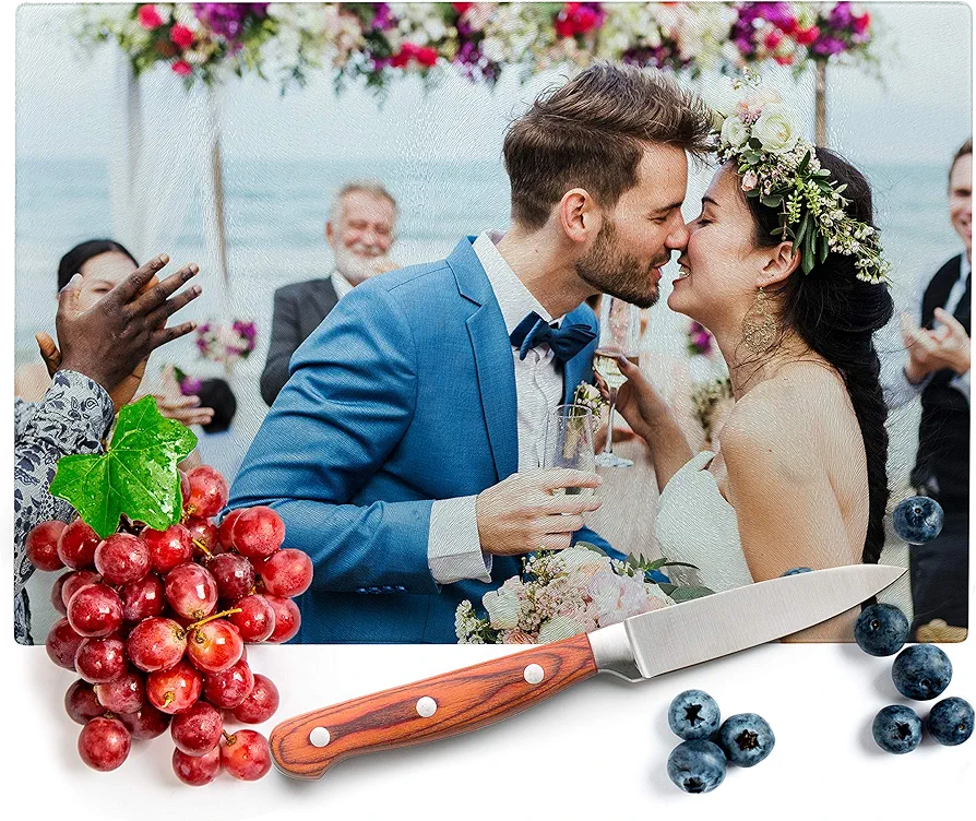 Custom Photo Kitchen Signs for Couples - 8x10 Tempered Glass Cutting Board - Add Photo, Logo, Picture on Cutting Board - Wedding Gifts for the Couple, Housewarming Gift, Personalized Gifts