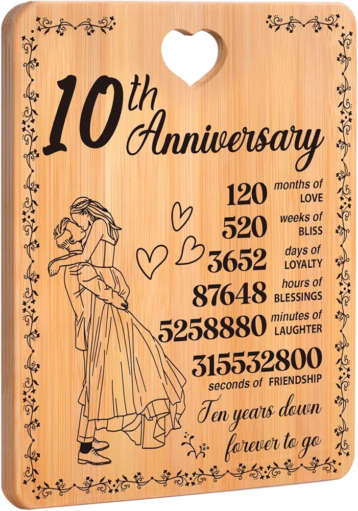 10 Year Anniversary Unique Gifts for Wife Couples Him Her, 10th Year Tin Anniversary Wedding Gifts for Husband Wife, Ten Year Wedding Anniversary Idea Gifts Bamboo Cutting Board