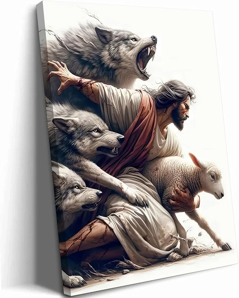 MALEDO Jesus and Lamb Christian Wall Art Jesus Saves the Lost Lamb Canvas Wall Decor Jesus Lamb of God Posters Paintings Prints Jesus Christ Artwork for Living Room Bedroom Church Home Decortion