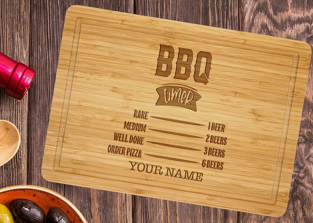 BBQ Timer Beers Funny Personalized Cutting Boards for Dad, Customized BBQ King Dad Cutting Boards, Barbeque and Grill Cutting Boards, Dad Customized Cutting Boards for Men