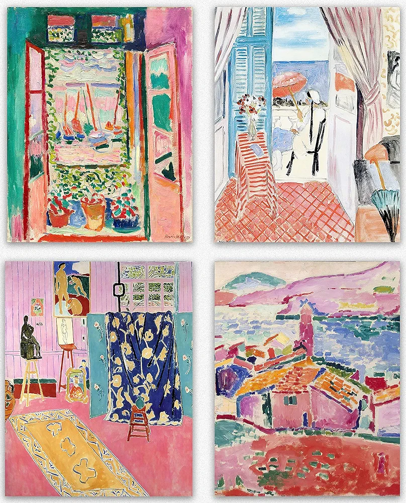 Matisse Wall Art Prints - Set of 4 Henri Aesthetic Posters for Aesthetic Room Decor, Art Exhibition Matisse Prints Pink Posters Framable Art Cute Impressionist Group of Prints (11x14)