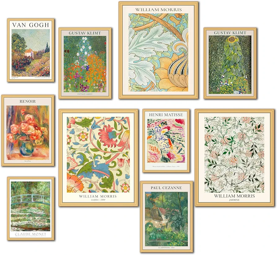 LANCHI95 10 Pcs Vintage Eclectic Wall Art Prints, Trendy Maximalism Poster for Aesthetic, Eclectic Wall Decor Van Gogh William Morris Matisse Monet Maximalist Famous (Unframed)
