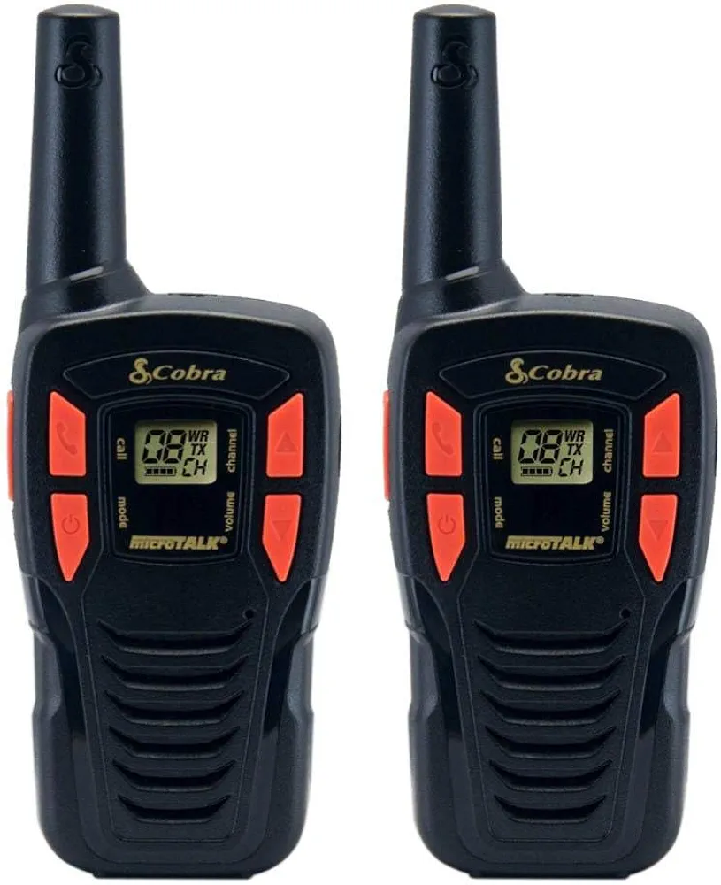 Cobra ACXT145 Compact Walkie Talkies - Rechargeable, Lightweight, 22 Channels, Long Range 16-Mile Two-Way Radio Set (2-Pack), black