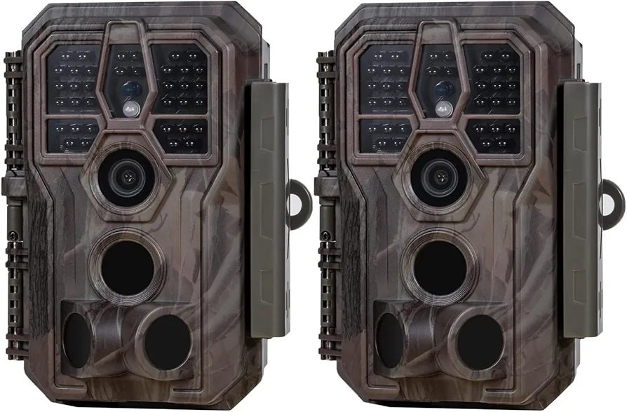 GardePro E5S Trail Camera 2 Pack, 64MP 1296p, Game Cameras with 100ft No Glow Night Vision Motion Activated Waterproof for Deer Wildlife Cam, Hunting