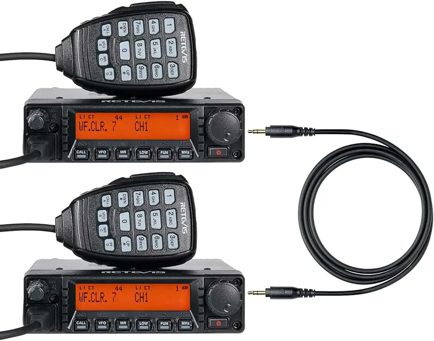 Retevis GMRS Repeater Communication kit, RA87 GMRS Mobile Radio(2 Pack) with 1 Pin to 1 Pin Data Cable, 40W GMRS Transceiver 8 Repeater Channels Base Station, Mobile GMRS Two Way Radio for Off-Road