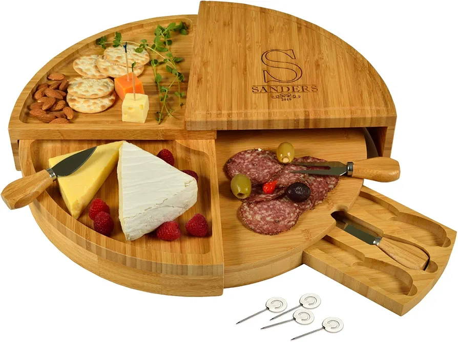 Picnic at Ascot Delux Custom Engraved Bamboo Cheese/Charcuterie Cutting Board - Patented Design - Quality Assured