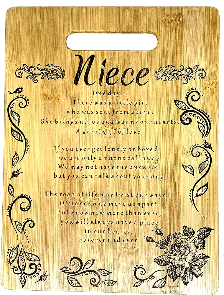 Gift for Niece Birthday, Christmas niece present Engraved Bamboo Cutting board 9” x 12”