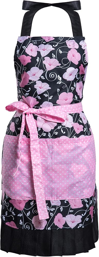 Lovely Flower Pattern Retro Aprons With Large Pockets for Women Girls Cooking Kitchen Bakery Mother's Gift