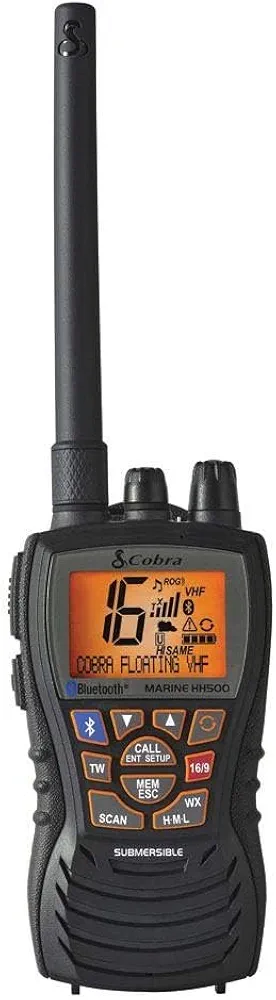 Cobra MR HH500 FLT BT Handheld Floating VHF Radio – 6 Watt, Bluetooth, Submersible, Noise Cancelling Mic, Backlit LCD Display, Floating and Waterproof Design (IP67 rating), Memory Scan, Black