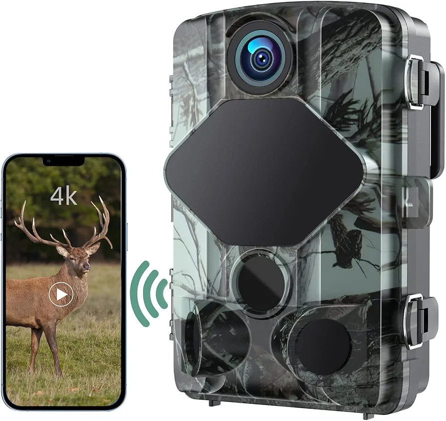 Trail Camera WiFi 4K 24MP Game Camera with Night Vision Motion Activated Waterproof H90 Hunting Camera with 0.2s Trigger Speed 120°Wide-Angle 2.4” LCD for Wildlife Monitoring