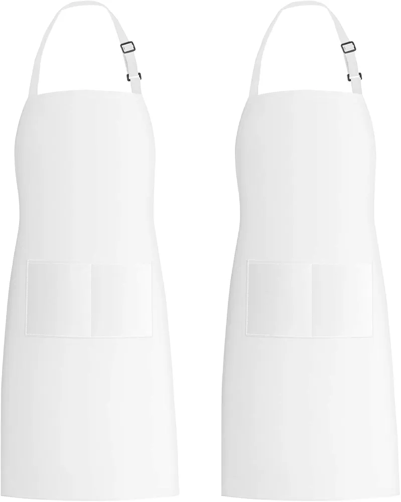 Xornis 2 Pack 100% Cotton Bib Aprons with 2 Pockets Kitchen Cooking, White