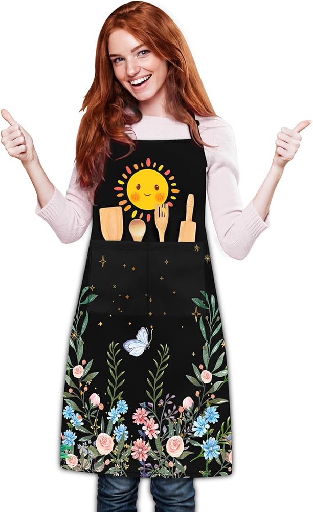 Aprons for Women with Pockets,Kitchen Aprons for Women Adjustable Waterproof Aprons for Cooking Painting
