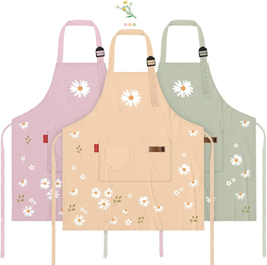KAQ Aprons for Women with Pockets, 3 Pack Womens Aprons Adjustable Floral Chef Apron Kitchen Aprons for Cooking Gardening Painting Baking Restaurant
