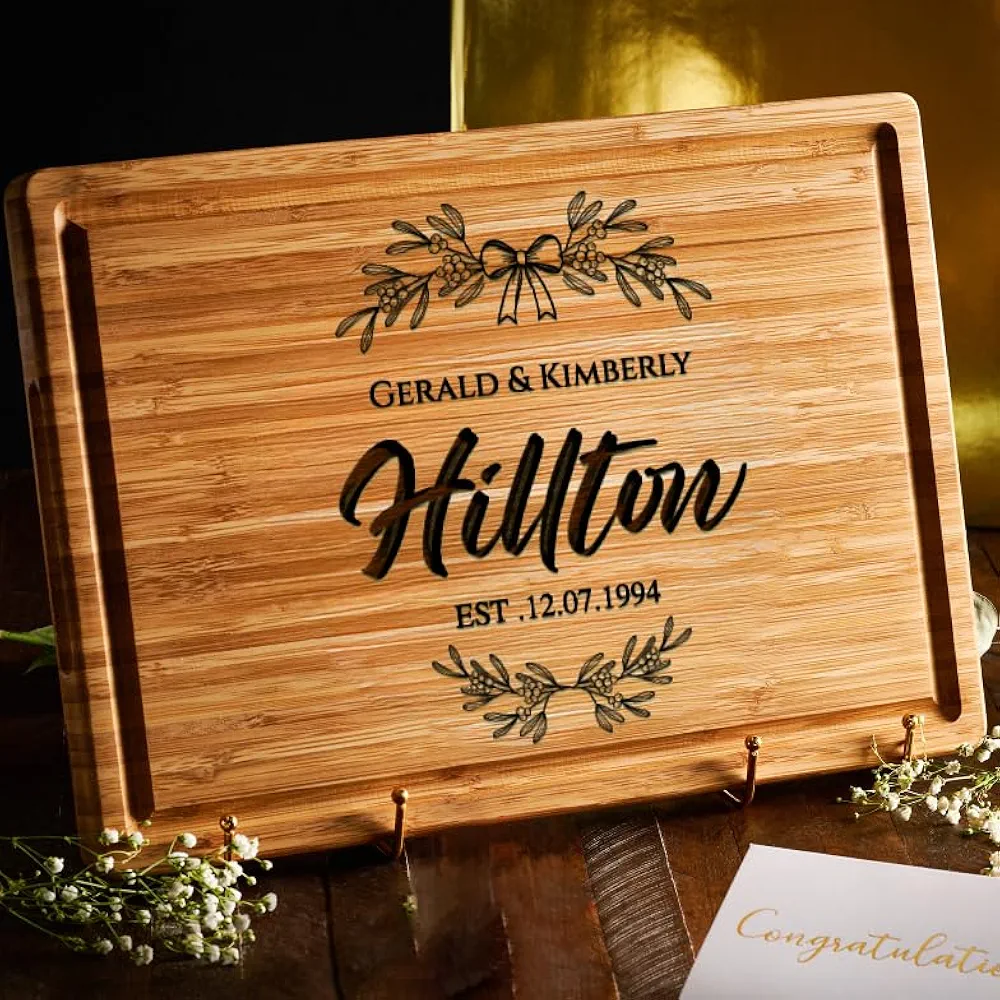 Personalized Cutting Board with Name Engraved Wedding Gifts, Unique Christmas Gift for Family, Wooden Anniversary Charcuterie Board Kitchen & Housewarming Gifts for Couples