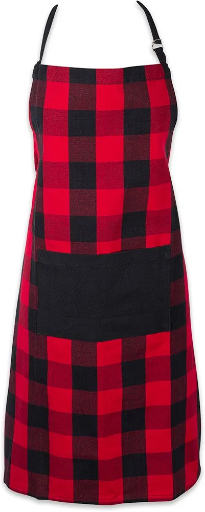 DII Unisex Buffalo Check Kitchen Collection, Classic Farmhouse Chef Apron, One Size, Red & Black