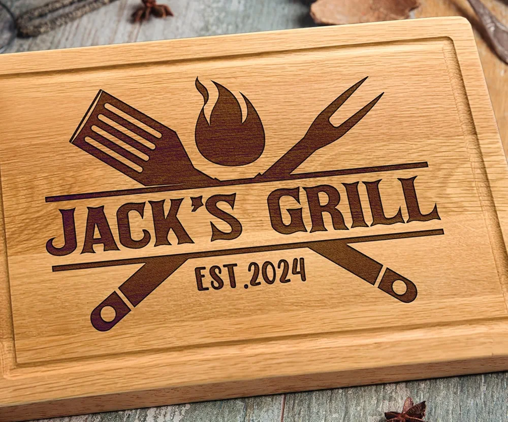 Personalized Grill Cutting Board, BBQ Grilling Gift For Men, Mens Christmas Gifts, Father’s Day or Birthday Gift for Men, Wood Engraved Gifts for Dad