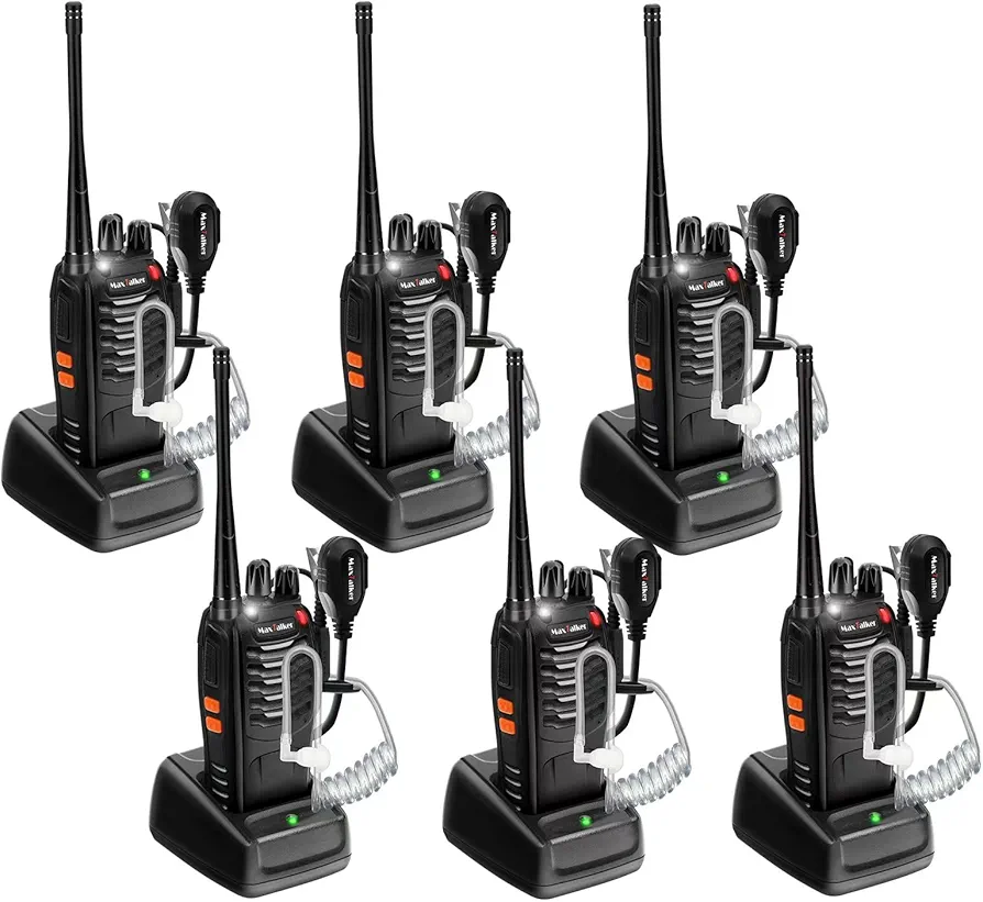 Walkie-Talkies Long Range 2-Way Radios: MaxTalker MT-8S Walkie Talkies for Adults, Walkie Talkies with Earpiece, Walky Talky with VOX Flashlight for Home and Outdoor, Two Way Radio Rechargeable 6 Pack