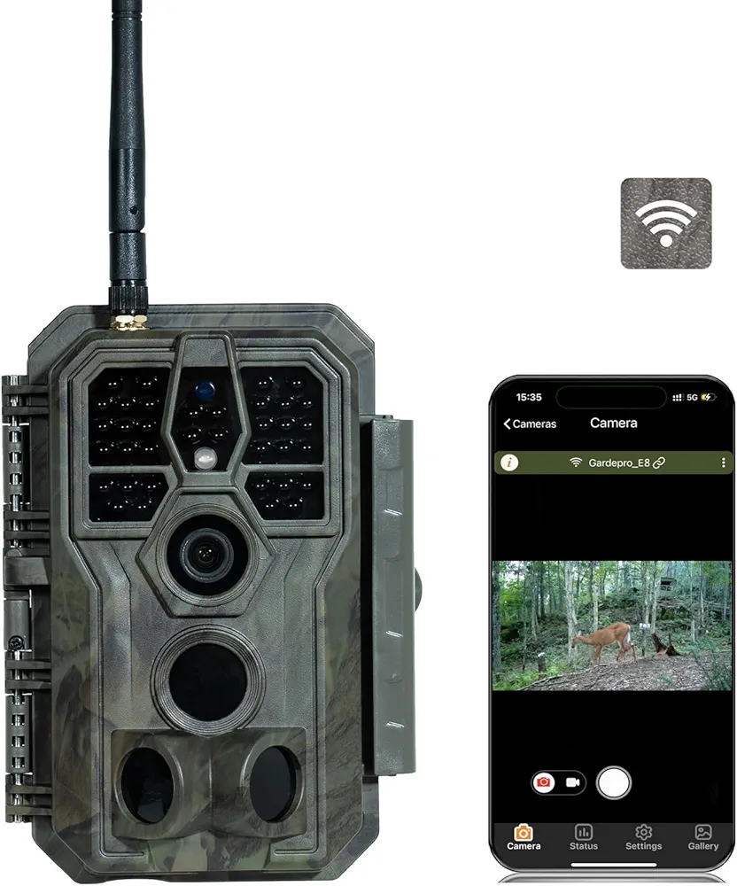 GardePro E8 Trail Camera WiFi 48MP 1296p Fast 0.1s Trigger Speed Motion Activated 100ft Night Vision IP66 Waterproof, for Hunting, Deer Camera, Wildlife Scouting