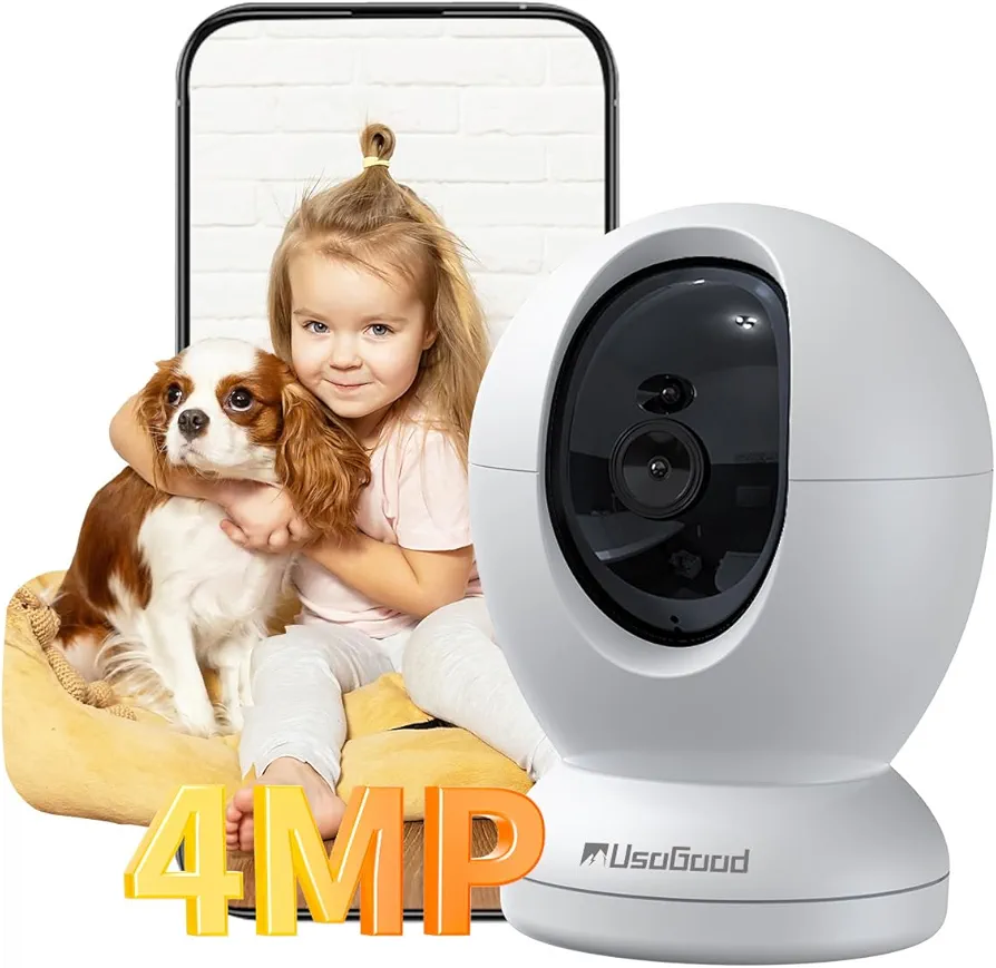 usogood Indoor Camera 4MP/2K, Pet Camera 5Ghz/2.4Ghz WiFi Indoor Security Camera, 360°Dog Camera, Auto Motion Tracking and Detection, 2-Way Talk, Night Vision, Detection Alarm, Remote Control