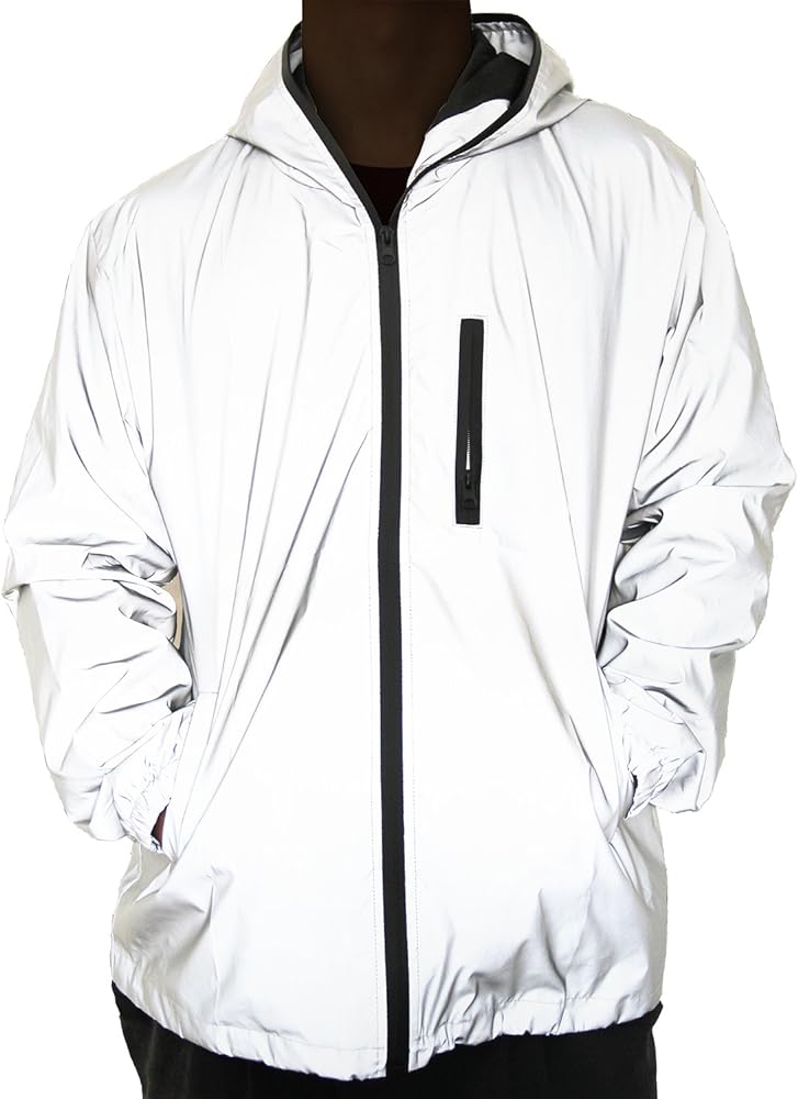 Reflective Coat Hooded Windbreaker Fashion Runing Pocket Jacket