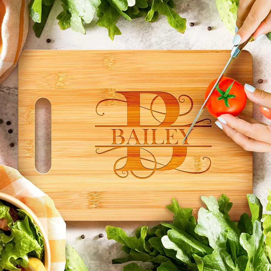 Personalized Cutting Board, Custom Engraved Bamboo Wood Cutting Boards, Customized Name and Monogram Charcuterie Board, Christmas, Housewarming Gift, Multiple Sizes, Engraved in USA by My Sign Center