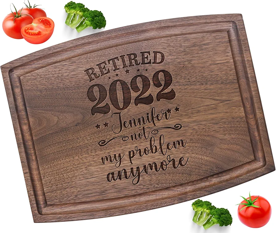 Retirement Gift for Her Him Personalized Cutting Board - Handmade Charcuterie Board with Juice Grooves for Kitchen, Meat and Cheese - Unique Present for Housewarming, Anniversary, Birthday,Mothers Day