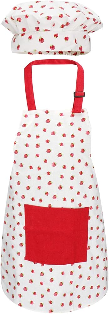 Jennice House Kids Apron and Chef Hat Set, Cute Children Baking Aprons for Cooking Baby Baking Aprons