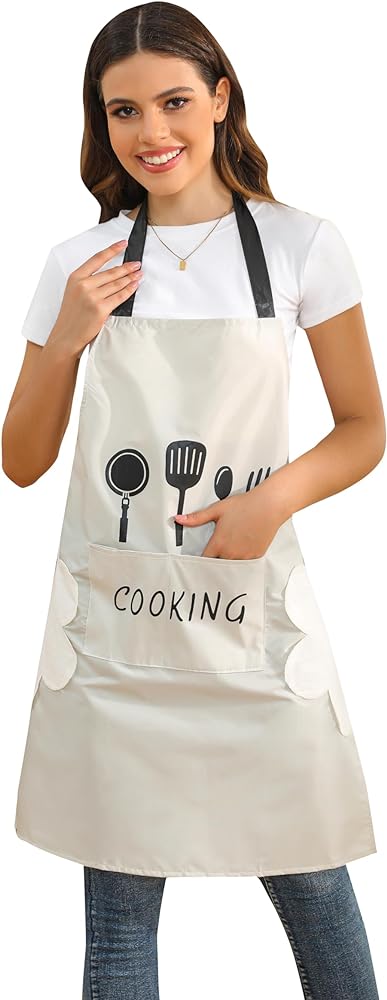 Kitchen Apron with Hand Wipe, Aprons for Women with pockets,Waterproof for Cooking Baking Painting